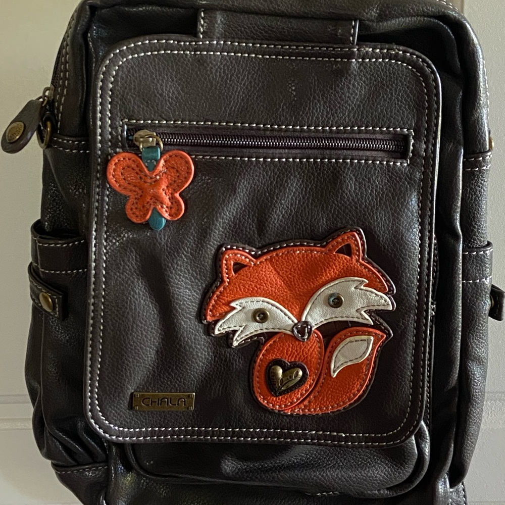 Chala Brown Backpack with Fox and Butterfly